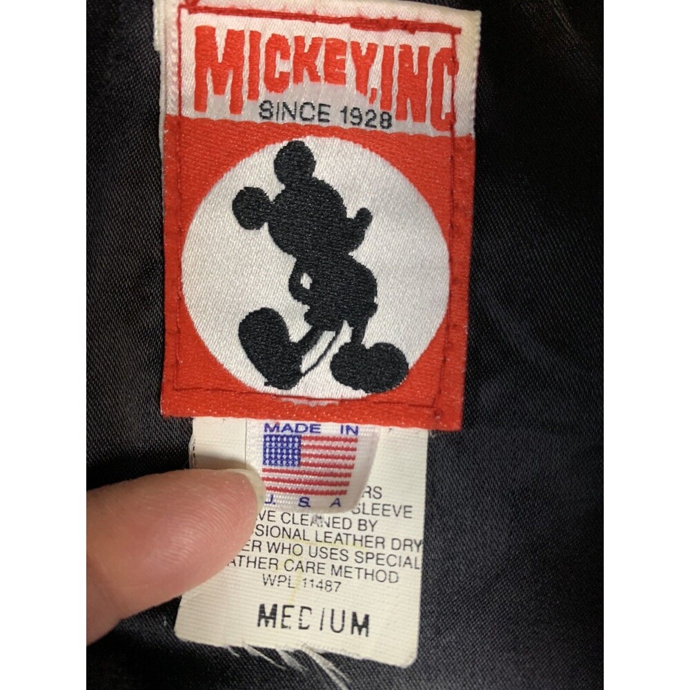 Vintage Walt Disney Studios Leather Wool Bomber Jacket Mickey Mouse M - HTF - Picture 5 of 15